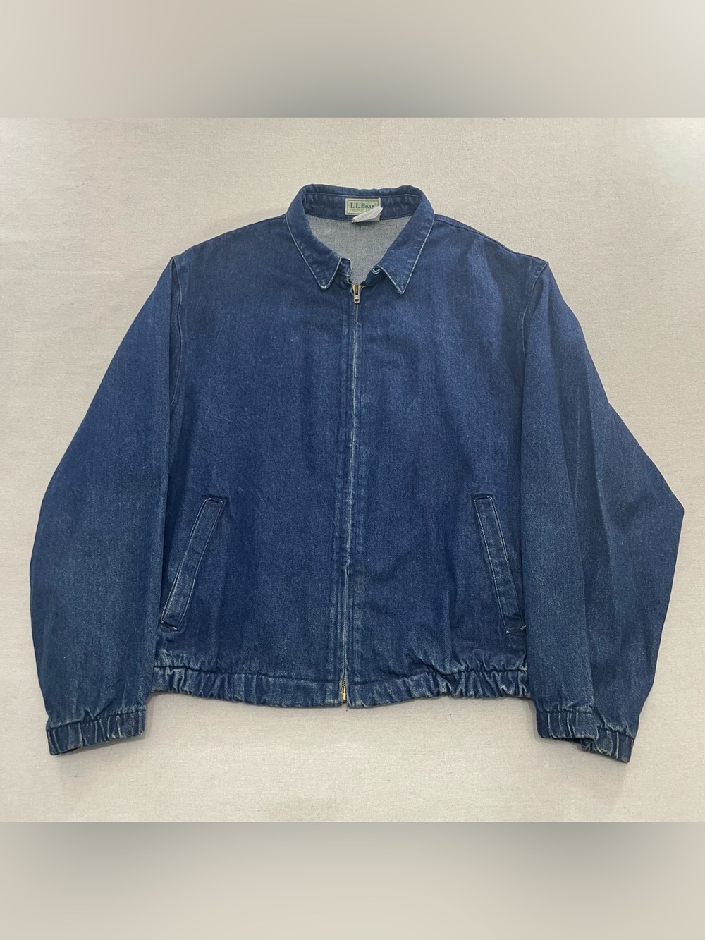 Vintage LL Bean Denim Zip Up Jacket Men’s Large Dark Wash Blue 80s Ideal USA Vtg